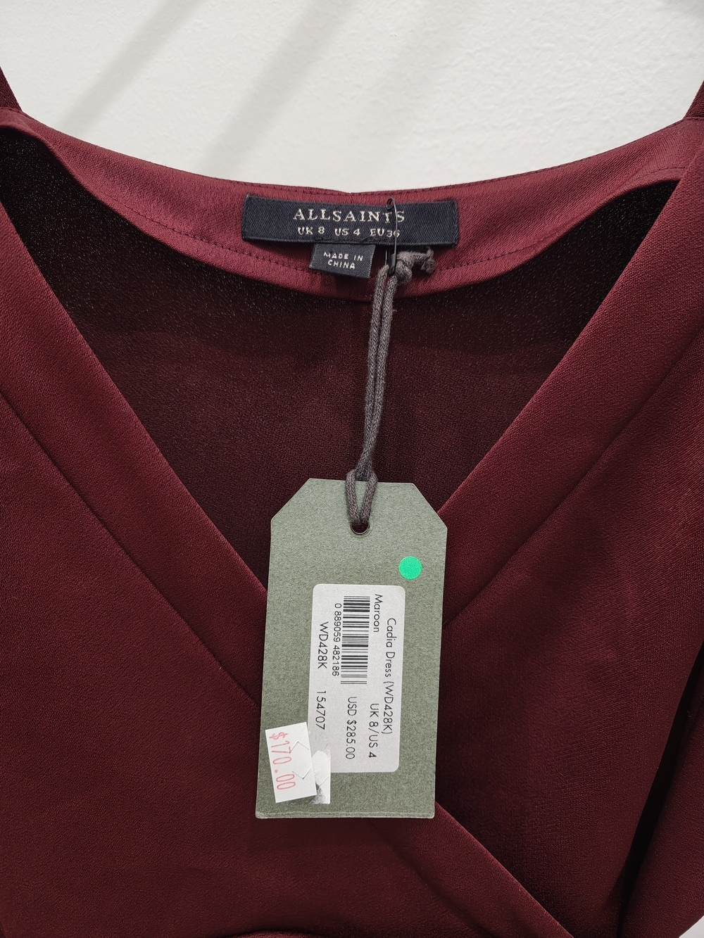All Saints "Cadia" One-Shoulder Wrap Sheath Dress in Merlot - Picture 4 of 9